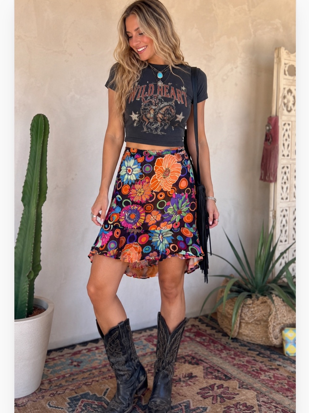 NWT Boutique Reversible Y2K Floral Ruffle Hem Mini Skirt Multicolor Size Small